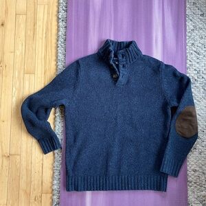 Men's Blue Sweater with Brown Elbow Patches